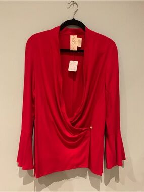 Free People Red Draped Cowl Long-Sleeve Blouse
